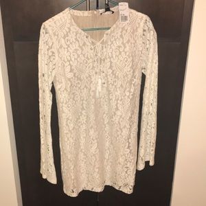 White lace up, all over lace shift dress